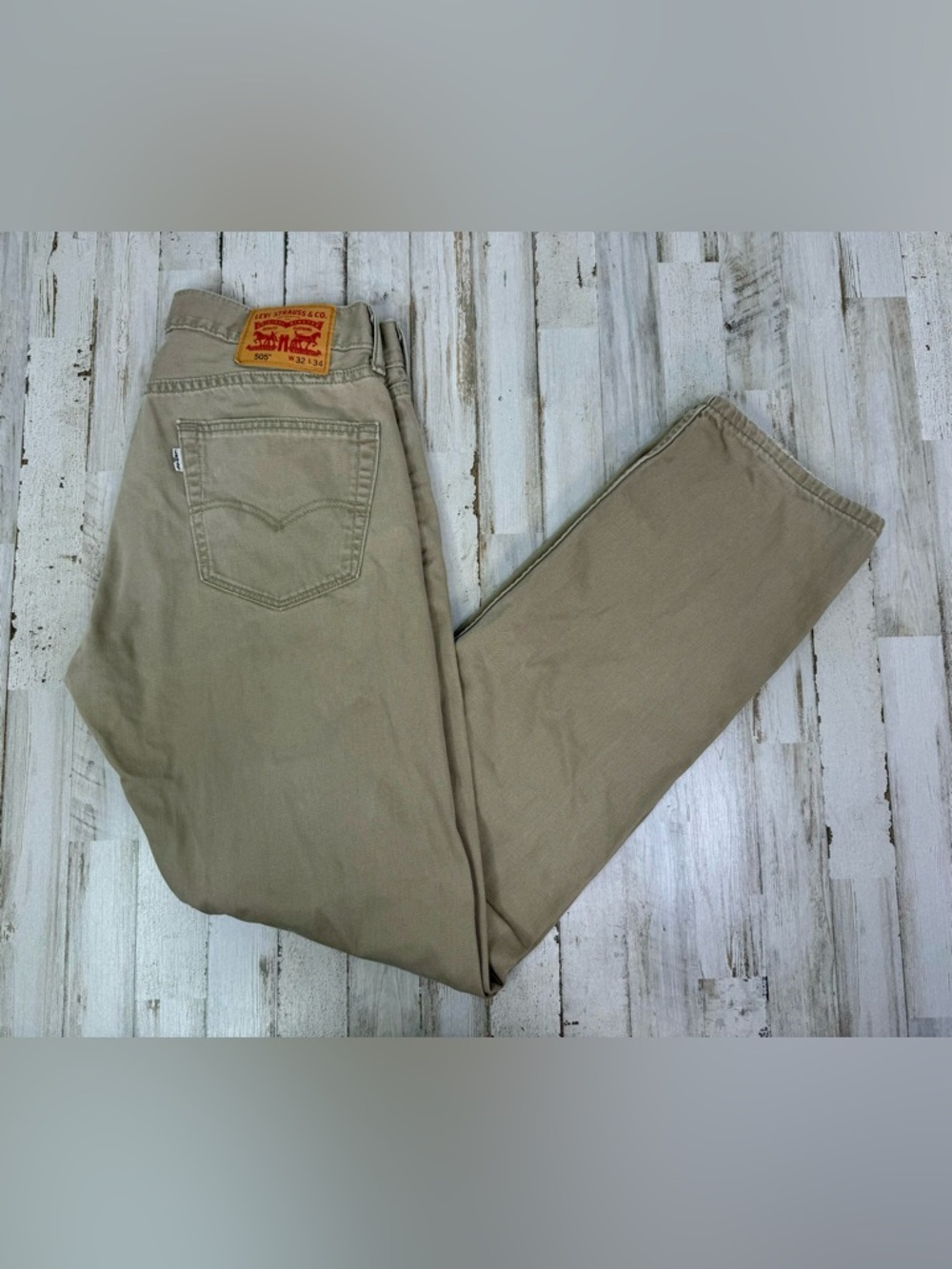 Levis 505 Pants Jeans Men 32x33 Denim Stretch Tan Straight